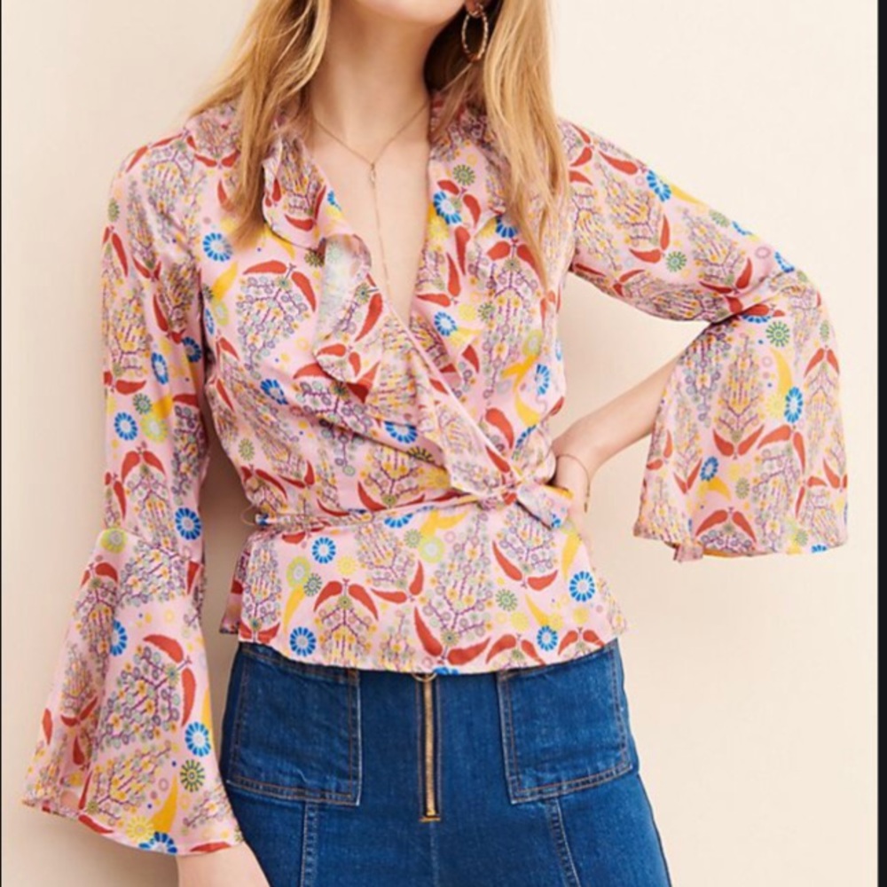 Anthropologie Glamours Candy Pink Wrap Blouse